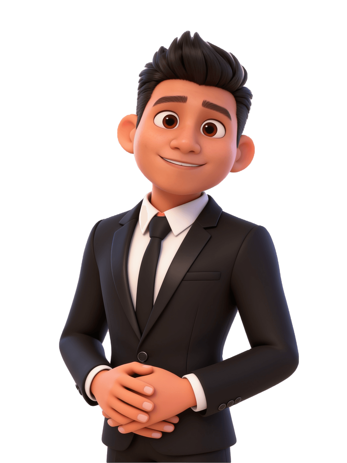 3D AI character of Pali listening with hands clasped