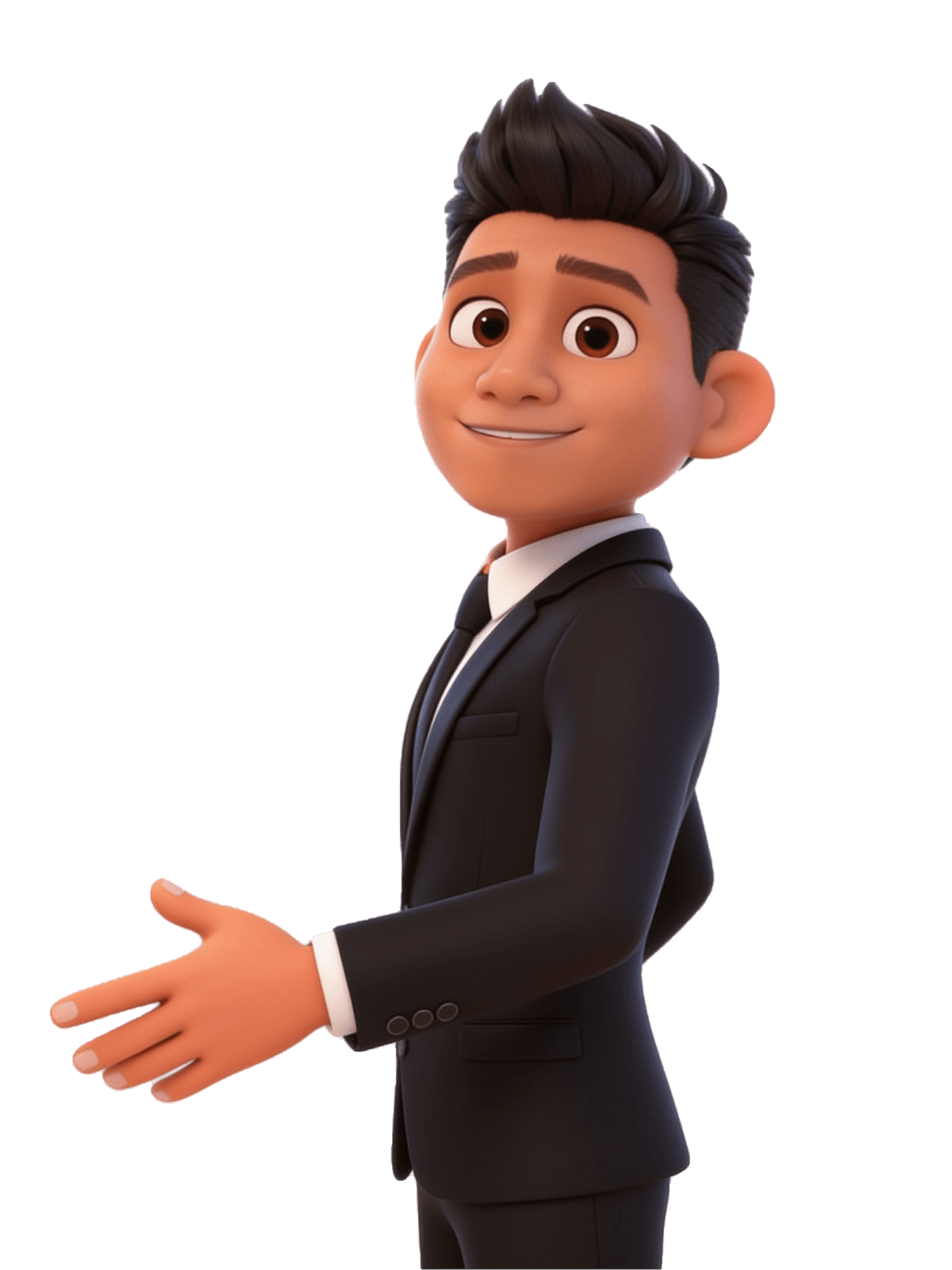3D AI character of Pali pointing to his side to explain