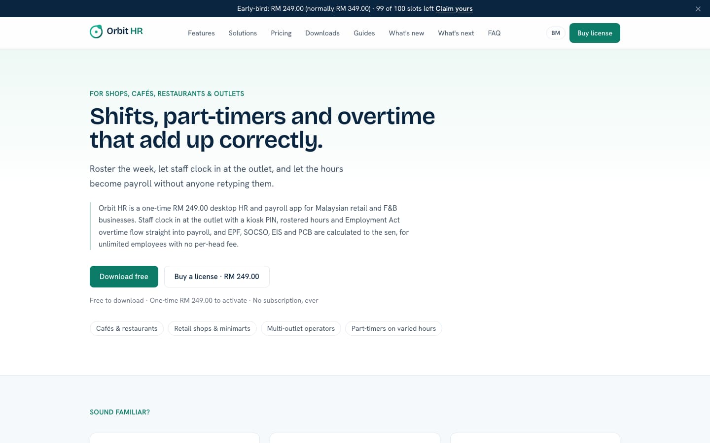 Orbit HR page for shops, cafes and restaurants: shifts, part-timers and overtime
