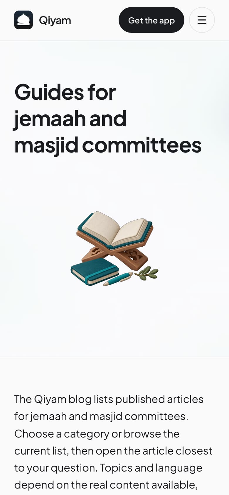 Qiyam website articles page (phone view)