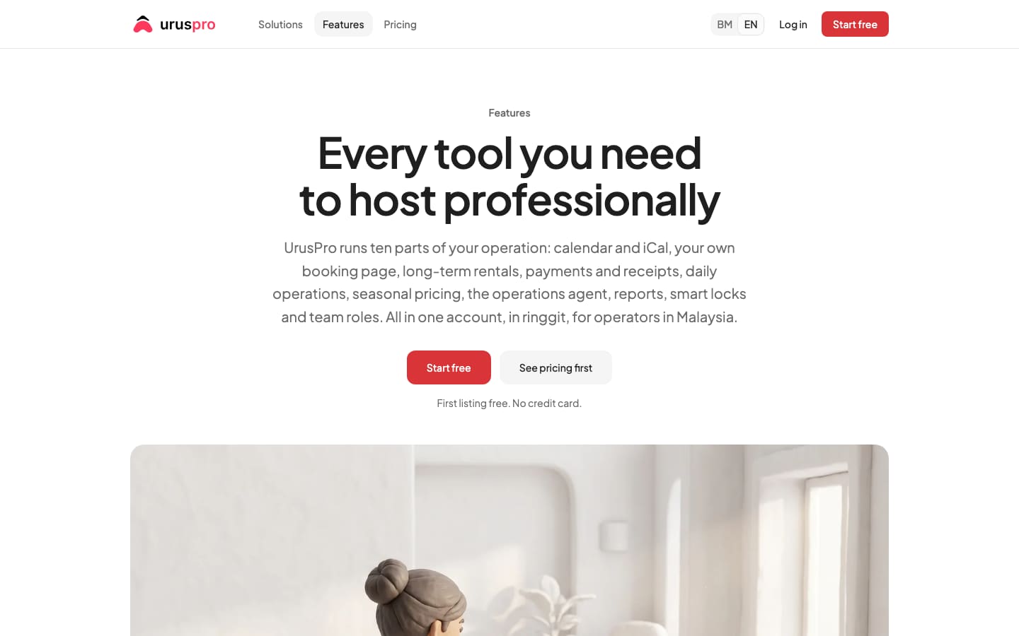 UrusPro features page: every tool you need to host professionally
